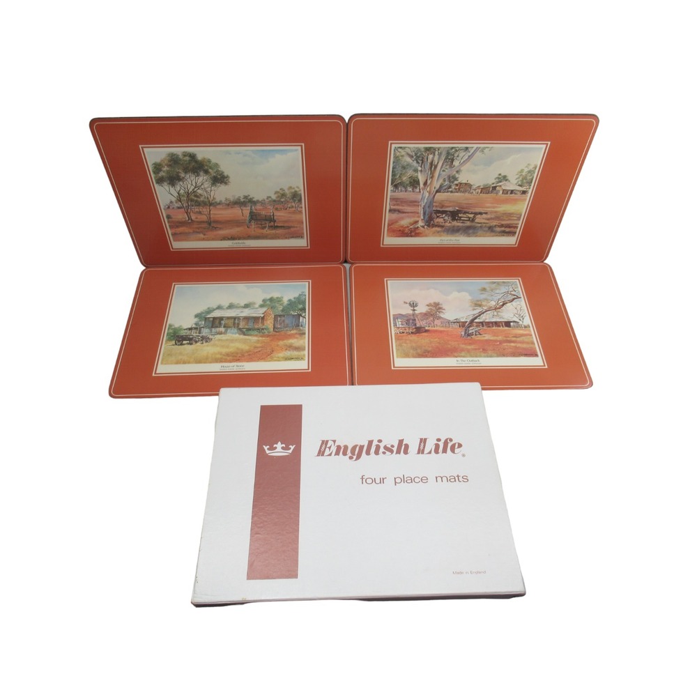 English Life Set 4 Cork Backed Placemats Wheels Australia Made England vintage
